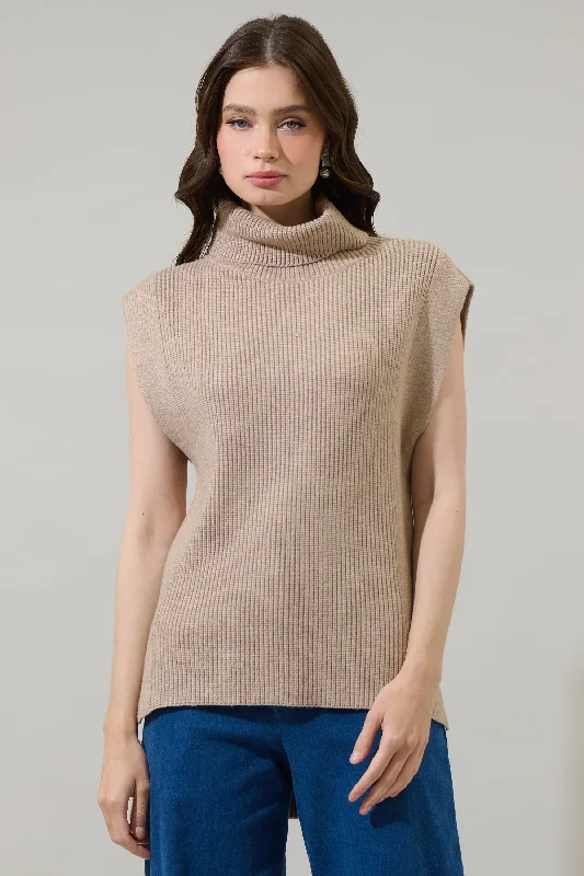 Alpaca Knit TopsAleida Turtle Neck Sleeveless Sweater Top