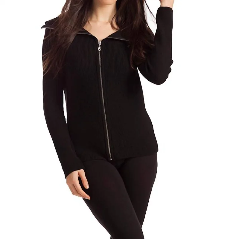 Angora Knit TopsAmaya Zip Front Cardigan In Black