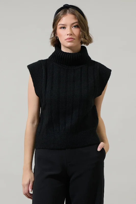 Zippered Knit TopsAnaya Turtle Neck Ribbed Sweater Top