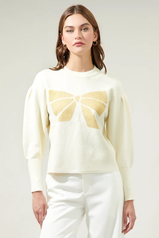 Embroidered Knit TopsBailey Bow Long Sleeve Sweater