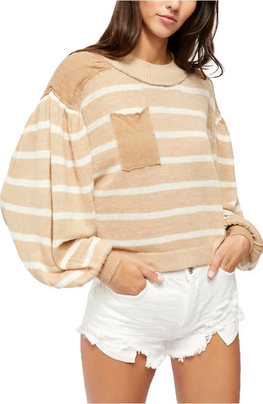 Formal Knit TopsBetween The Lines Stripe Sweater In Birch Bark Combo