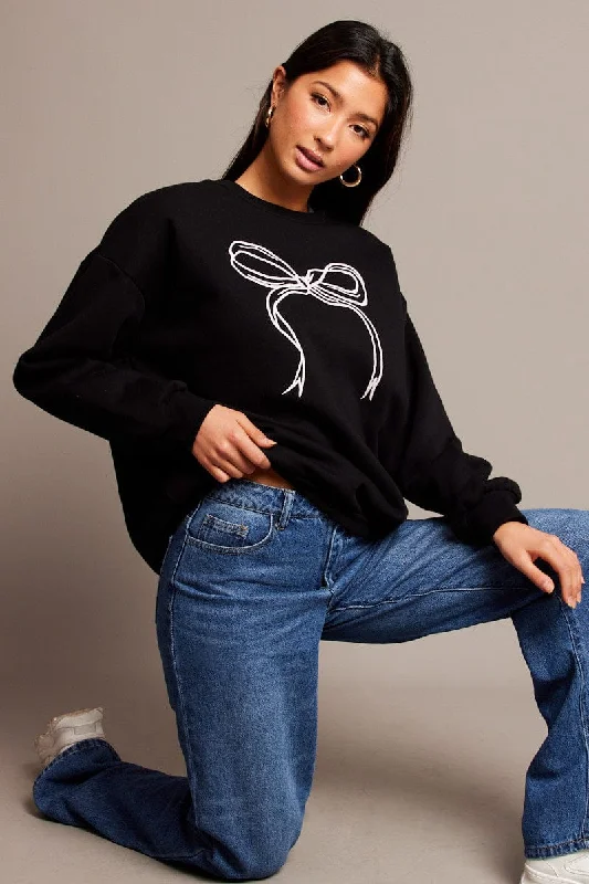 Ribbed Knit TopsBlack Graphic Sweater Long Sleeve