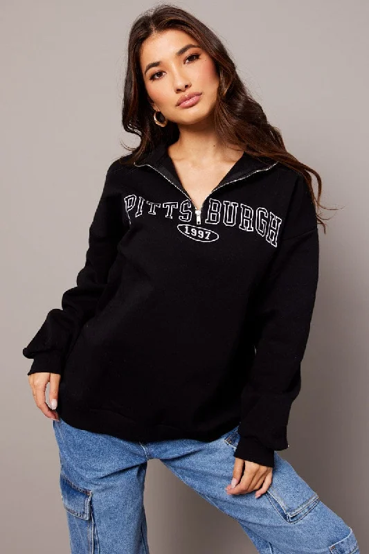 Off-Shoulder Knit TopsBlack Zip Neck Sweater Oversized