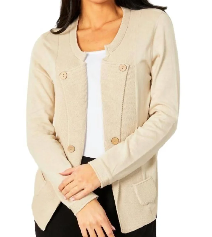 Acrylic Knit TopsButtoned Lapel Cardigan In Sand