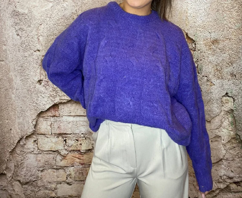 Sheer Knit TopsCable Knit Sweater in Purple