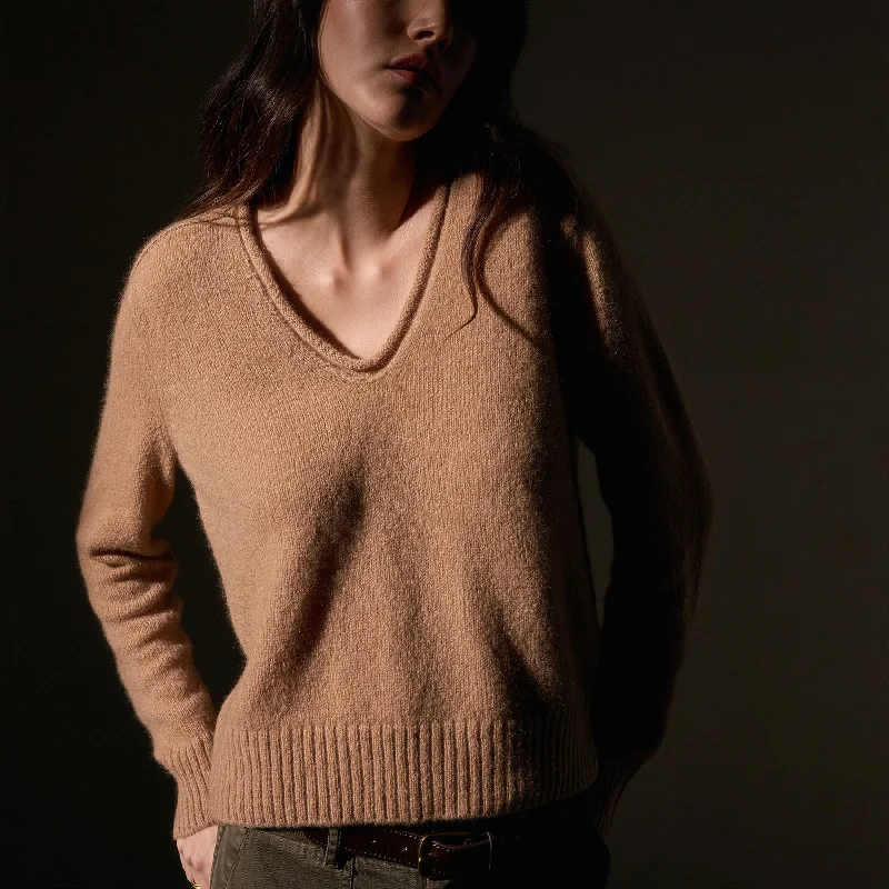 Turtleneck Knit TopsCashmere Soft V Sweater - Camel