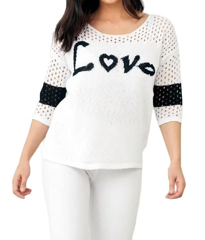 Running Knit TopsCrochet Love Crew In White