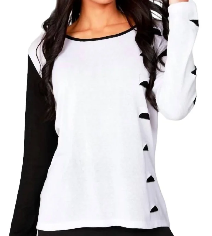 Studded Knit TopsCut Out Scoop Neck Pullover In White/black