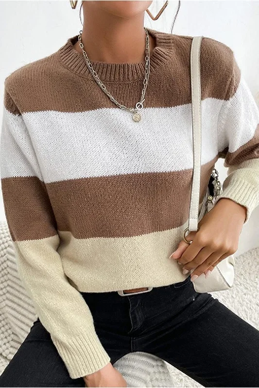 Striped Knit TopsCOLOR BLOCK DAILY SWEATER TOP