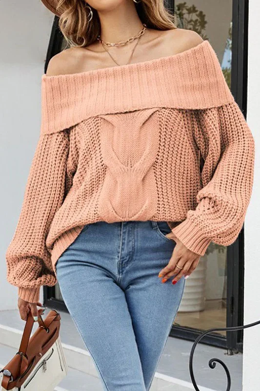 Athletic Knit TopsWOMEN OFF SHOULDER CABLE KNIT OVERSIZE SWEATER