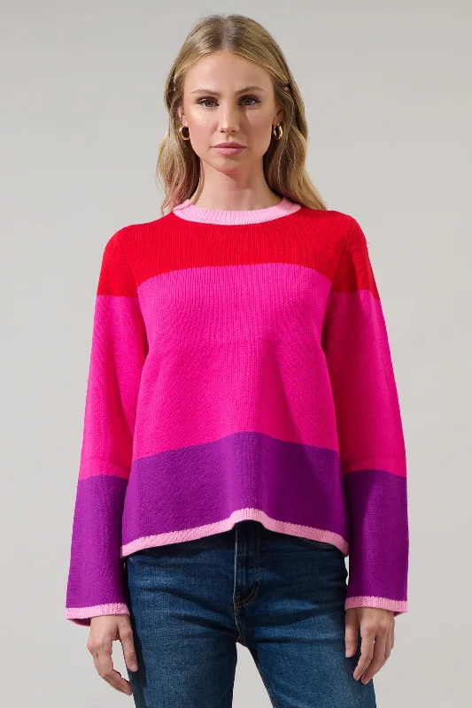 French Terry Knit TopsDelanie Multi Color Bell Sleeve Sweater