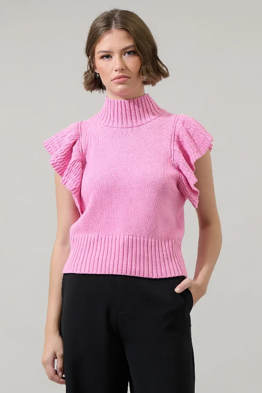 College Knit TopsDiantha Ruffled Cropped Sweater Top