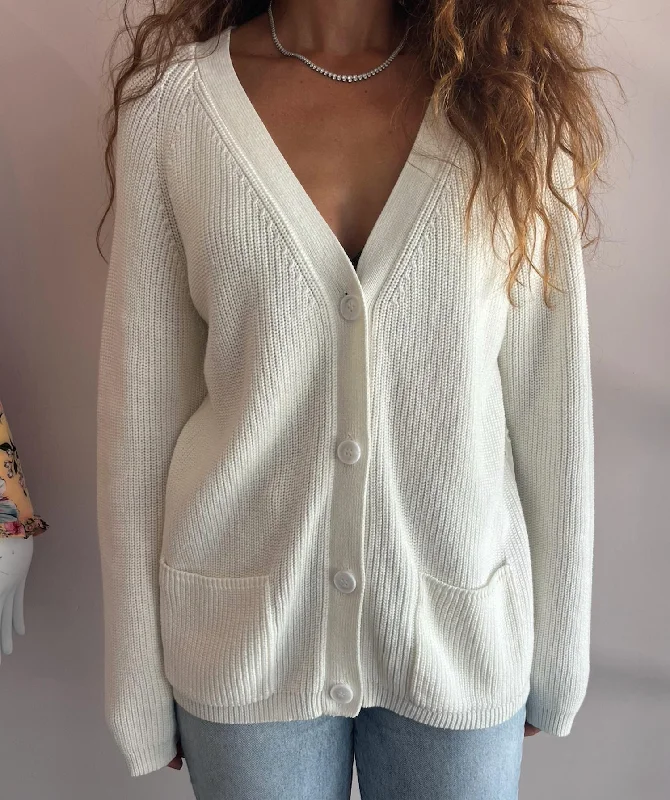 Streetwear Knit TopsEyelet Back Cardigan In White