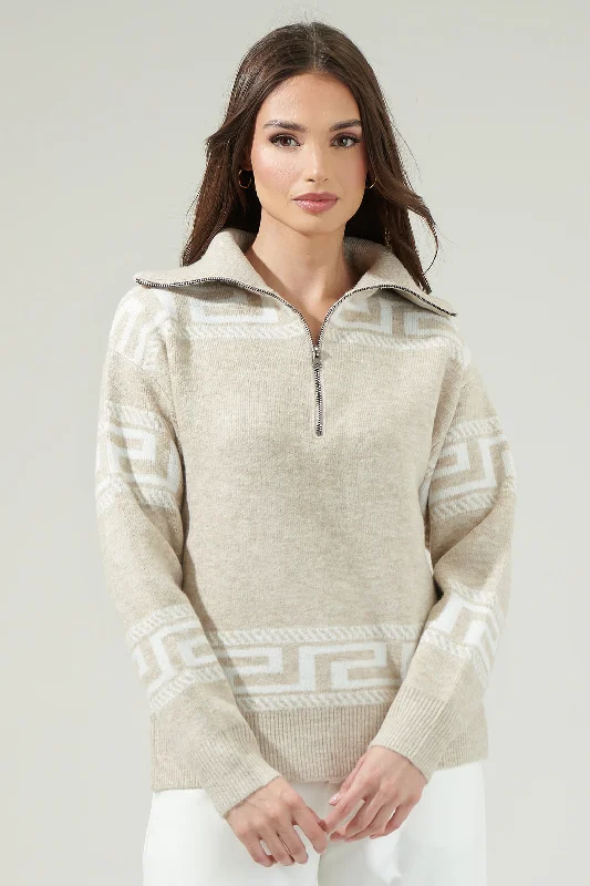 Retro Knit TopsGeorgina Zip-Up Mock Neck Sweater