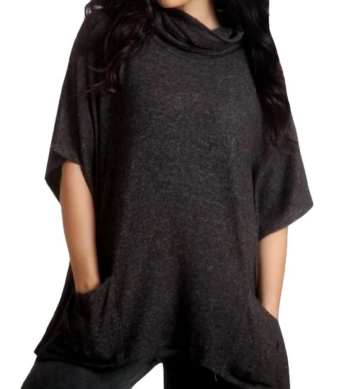 Hunting Knit TopsHarper Kashmira Cowl Neck Poncho In Charcoal