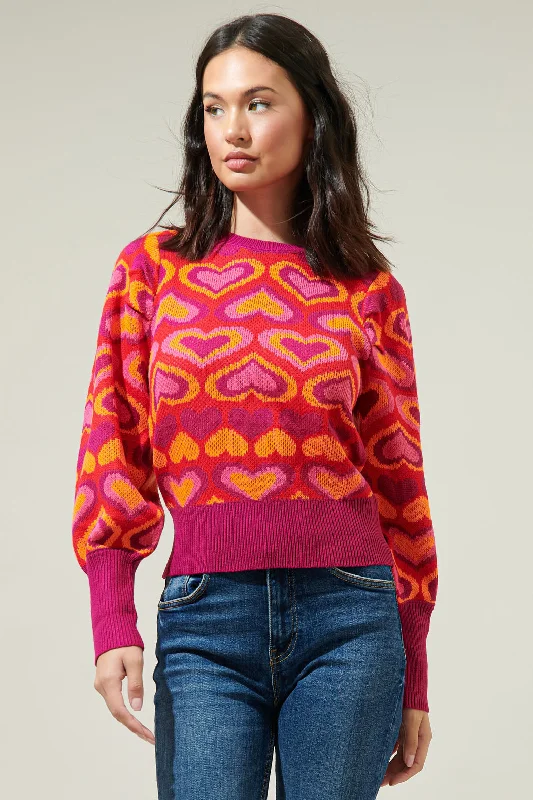 Ribbed Cuff Knit TopsHeartbeat Crew Neck Sweater