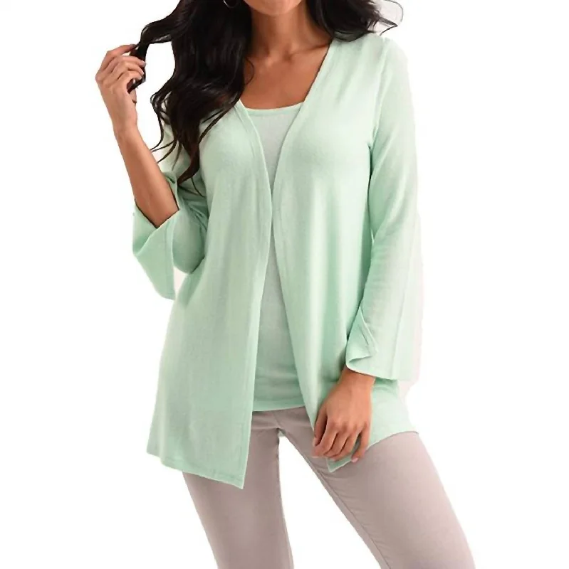 Asymmetrical Knit TopsJane Long Sleeve Kashmira Cardigan In Mint