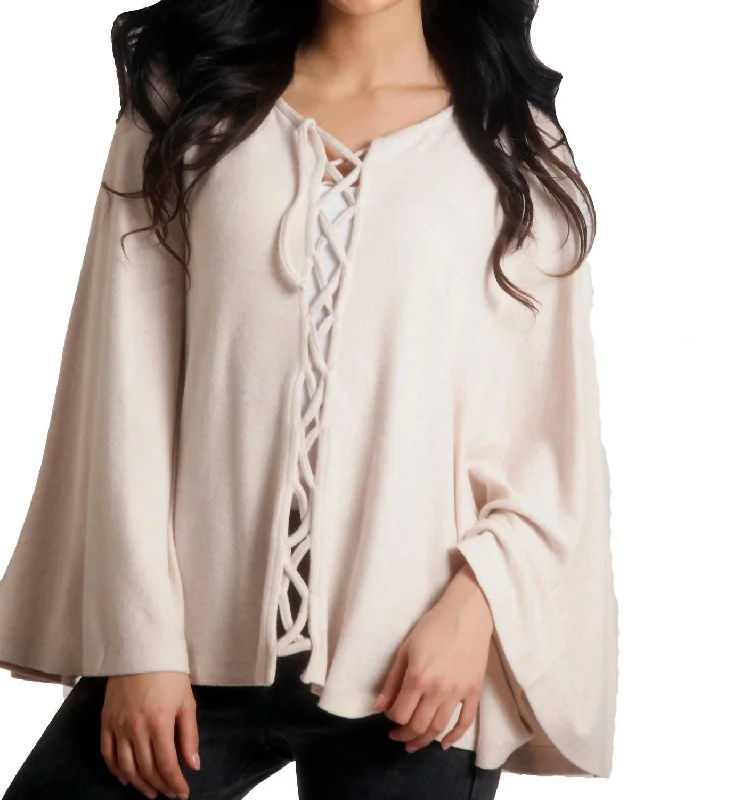 Lace Knit TopsJessica Kashmira Poncho In Beige