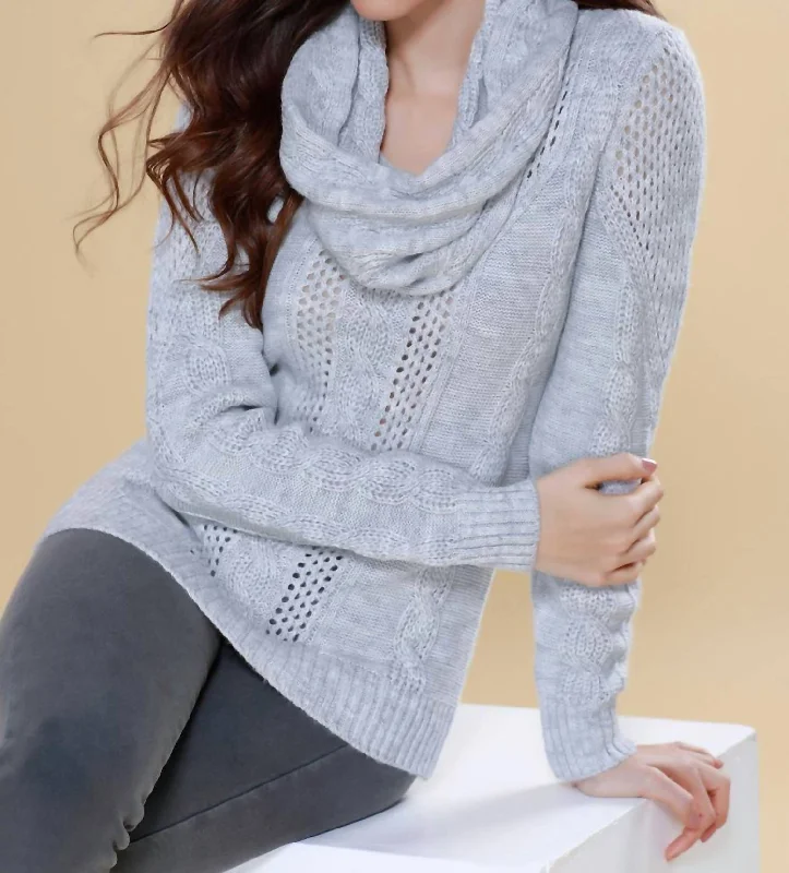 Off-Shoulder Knit TopsJuliana Cable Knit Sweater Attach Scarf In Gray