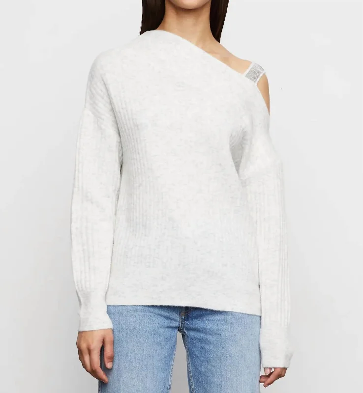 Button-Up Knit TopsKiara Ribbed Asymmetrical Sweater In Silver