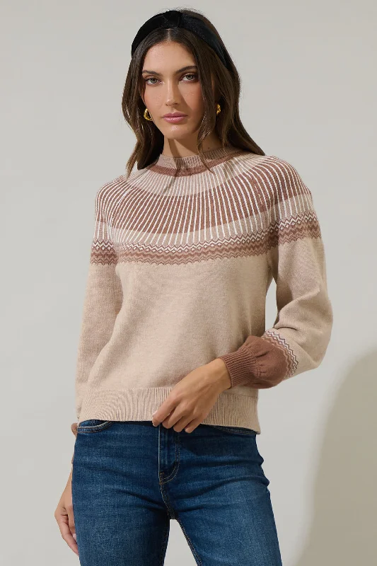 Boat Neck Knit TopsLacey Way Round Neck Fair-Isle Sweater