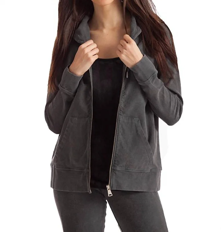 Cashmere Knit TopsLauren Hooded Cardigan In Charcoal