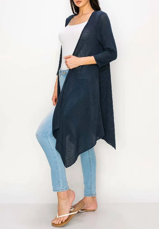 Lace Knit TopsLong Sleeve Knit Duster In Navy