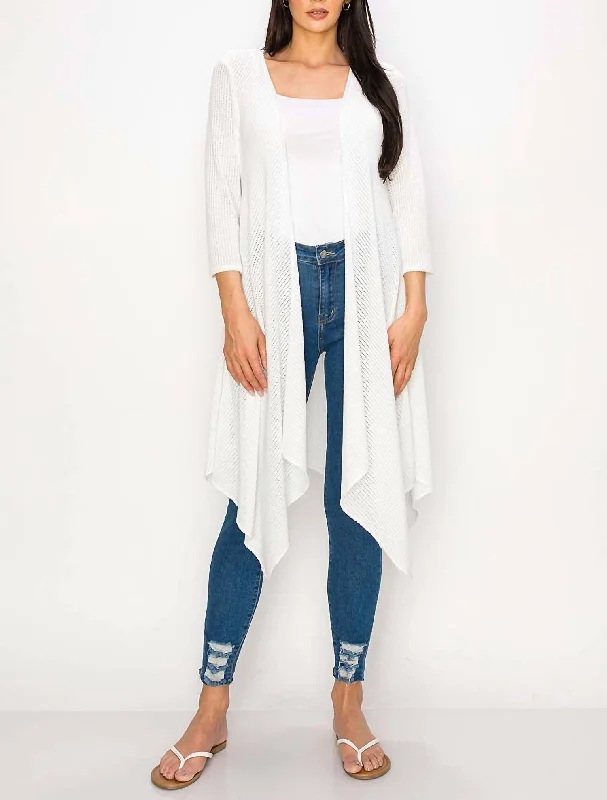 Ribbed Knit TopsLong Sleeve Knit Duster In White