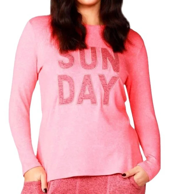 Summer Knit TopsLong Sleeve Sunday Crew Top In Coral