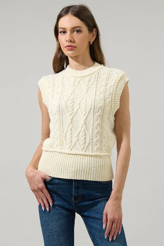 Layered Knit TopsLoreli Cable Knit Sweater Vest Top