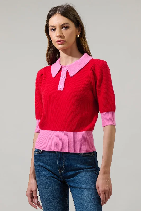 Hiking Knit TopsMargot Color Block Collared Sweater Top