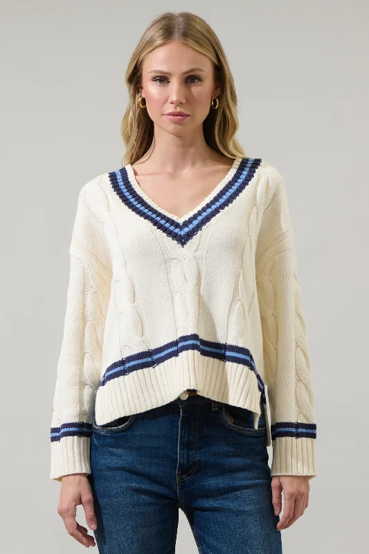 Pocketed Knit TopsMaryville Cable Knit V Neck Sweater