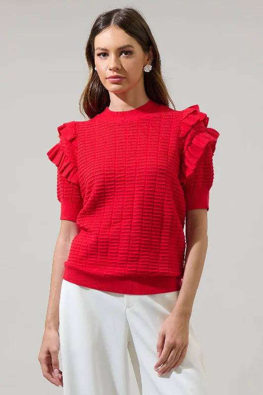 Athletic Knit TopsMilena Ruffle Short Sleeve Sweater Top