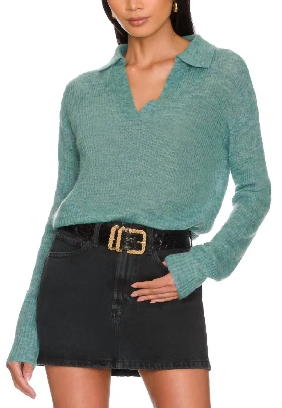 Alpaca Knit TopsMohair Polo Sweater In Kale Green