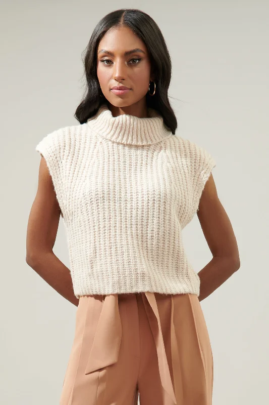 Wool Knit TopsMonica Sleeveless Cropped Turtleneck Sweater