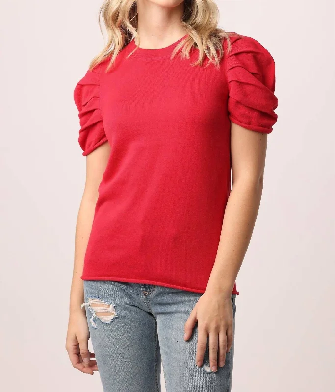 Streetwear Knit TopsNahla Short Sleeve Sweater in Lava Red