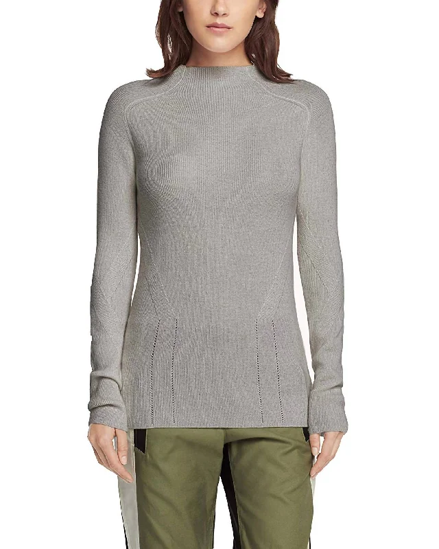 Ribbed Knit TopsNatasha Turtleneck Fine Knit Cashmere Sweater in Pale Heather