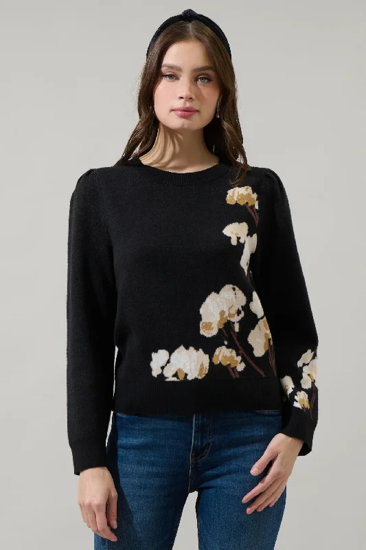 Longline Knit TopsNathalia Floral Long Sleeve Sweater