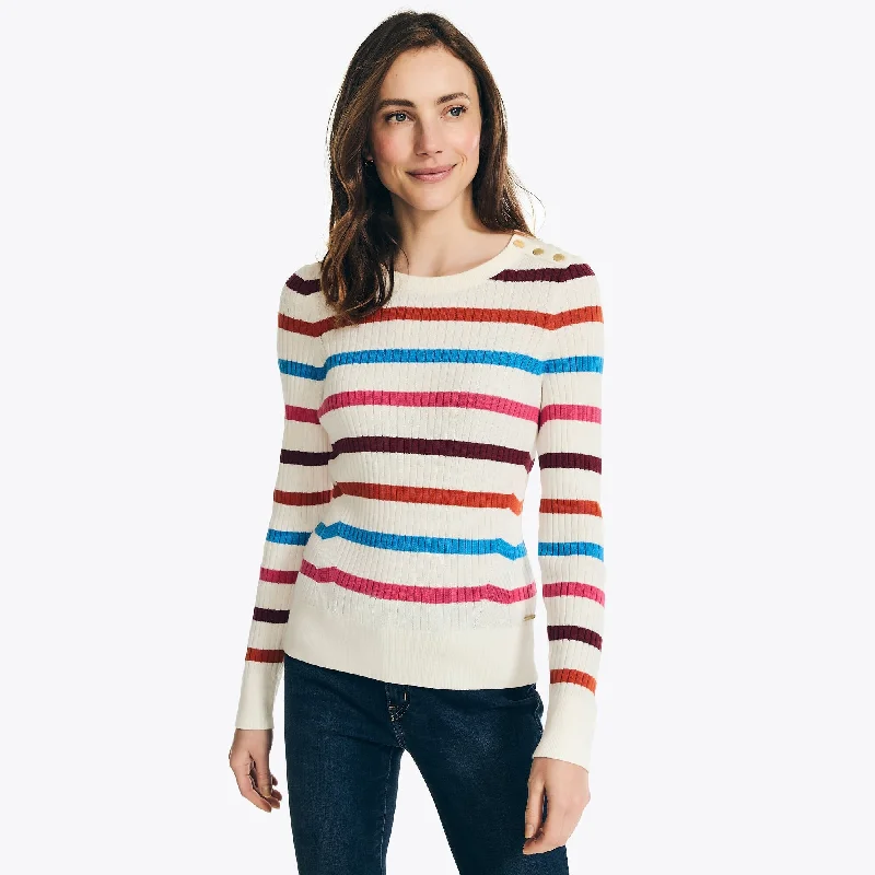 Beaded Knit TopsNautica Womens Sustainably Crafted Striped Crewneck Sweater