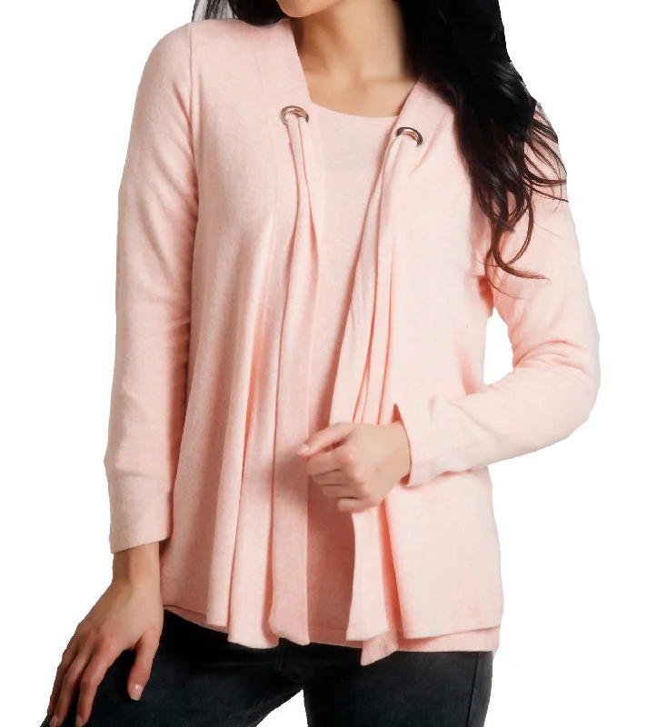 Button-Up Knit TopsNikki Kashmira Grommet Open Cardigan In Peach