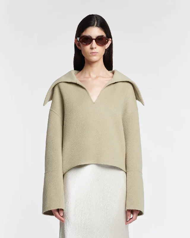 Velvet Knit TopsMaxe - Double Wool And Silk Sweater - Pale Olive