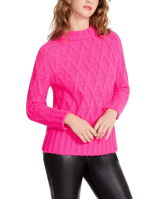 Sports Team Knit TopsOlive  Pullover Sweater in Pink Glo