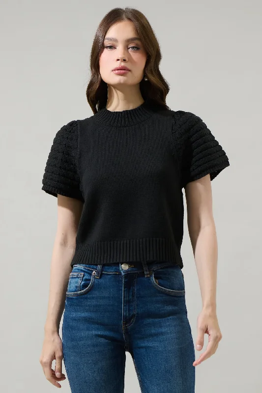 Turtleneck Knit TopsPearla Crochet Sleeve Sweater