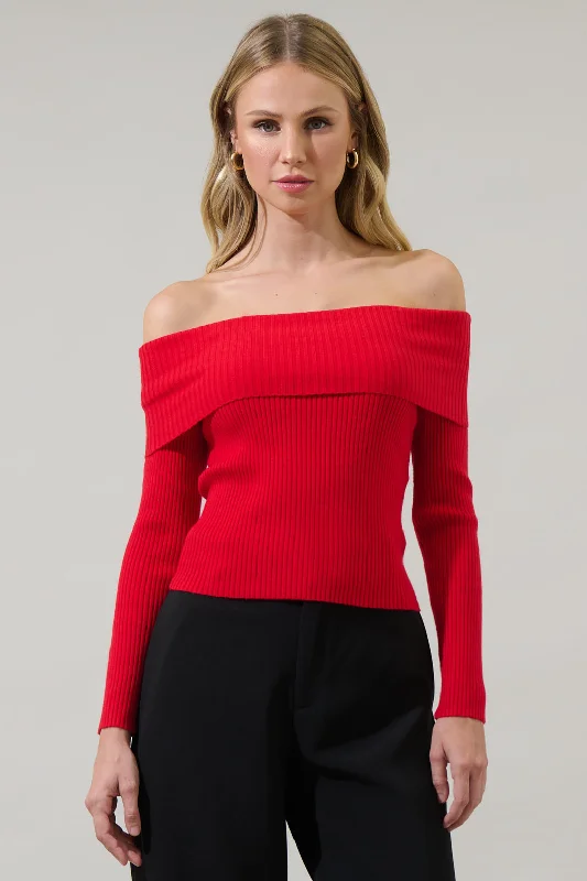 High-Fashion Knit TopsPerrey Off the Shoulder Sweater