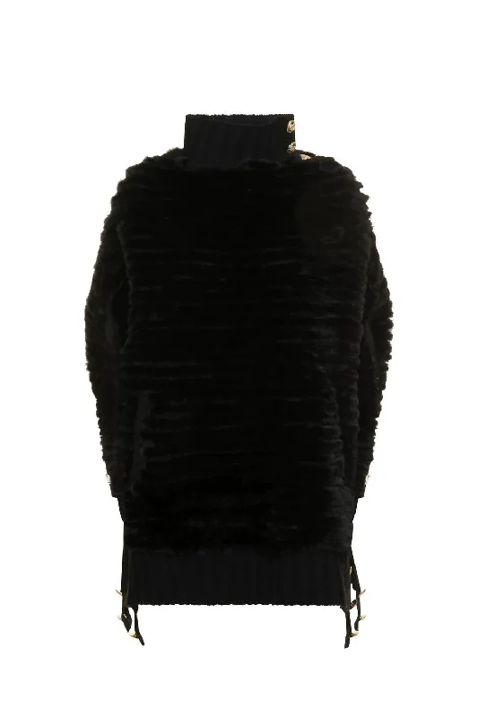 Hiking Knit TopsPicolo Faux Fur Poncho in Black