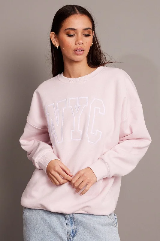 Winter Knit TopsPink Graphic Sweater Long Sleeve