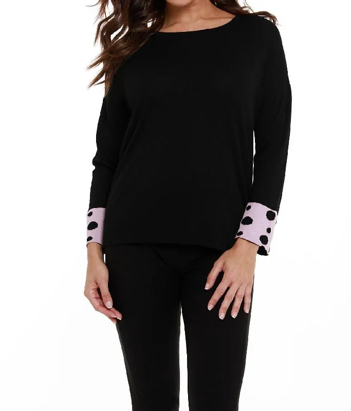 Leather-Paneled Knit TopsPolka Dot Sleeve Tunic Sweater In Black/pink