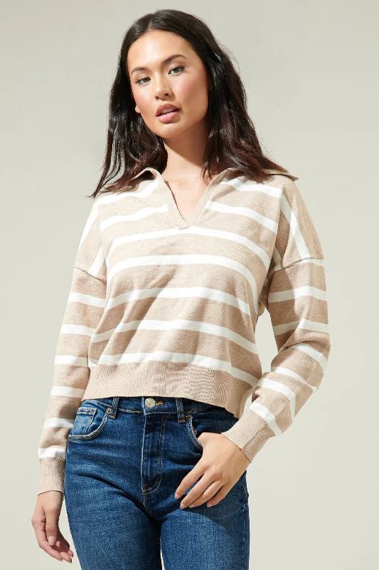 Beaded Knit TopsPossie Dill Striped Collar Sweater