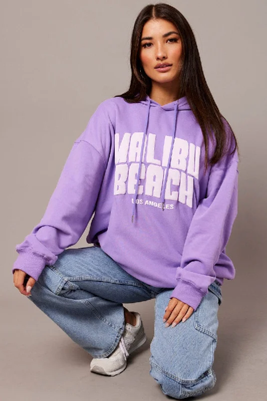 Cycling Knit TopsPurple Graphic Hoodie Sweater Long Sleeve