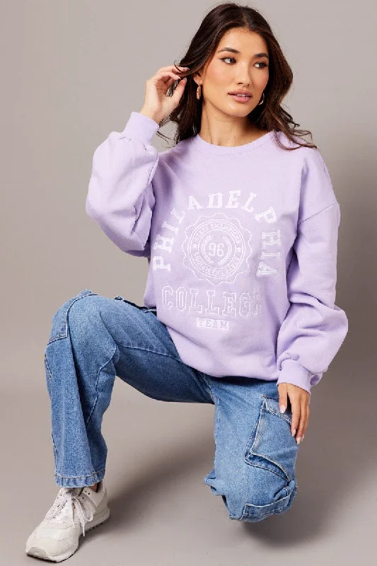 Wool Knit TopsPurple Graphic Sweater Long Sleeve